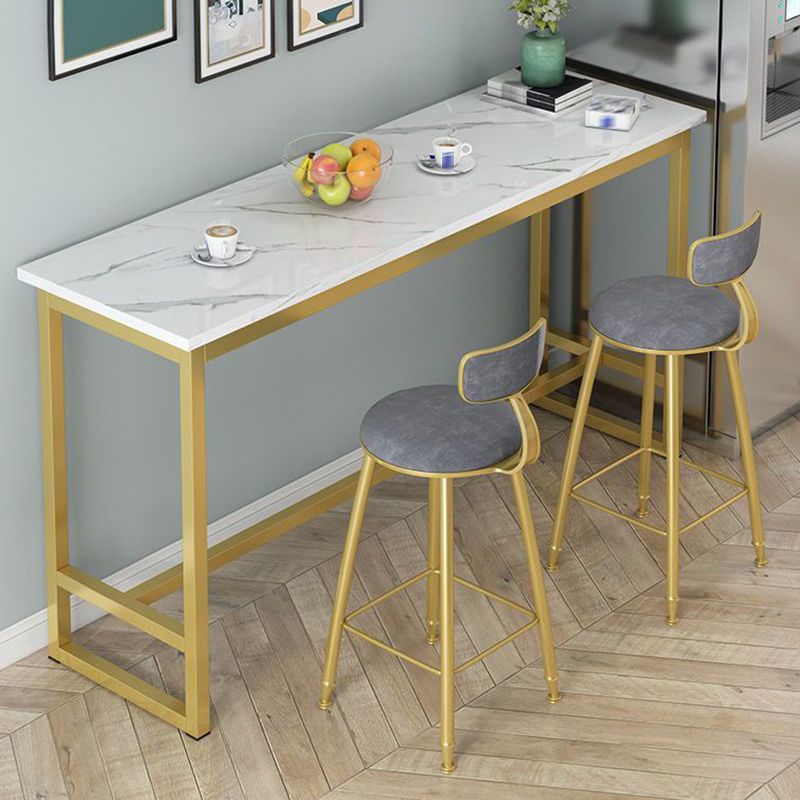 Bistro-Bartisch mit Holzplatte, rechteckiger Bartisch mit goldfarbener Basis für zu Hause