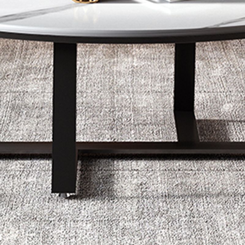 Glam Oval Top Coffee Table with Iron Cross Base and Stone Top Clearhalo 'Coffee & Accent Tables' 'Coffee Tables' 'coffee_tables' 'furn' 'furn_coffee_tables' 'Furniture' 'Living Room Furniture' 1200x1200_994cd3ca-16ac-4d4a-b04d-ed0f4b5ba9b6