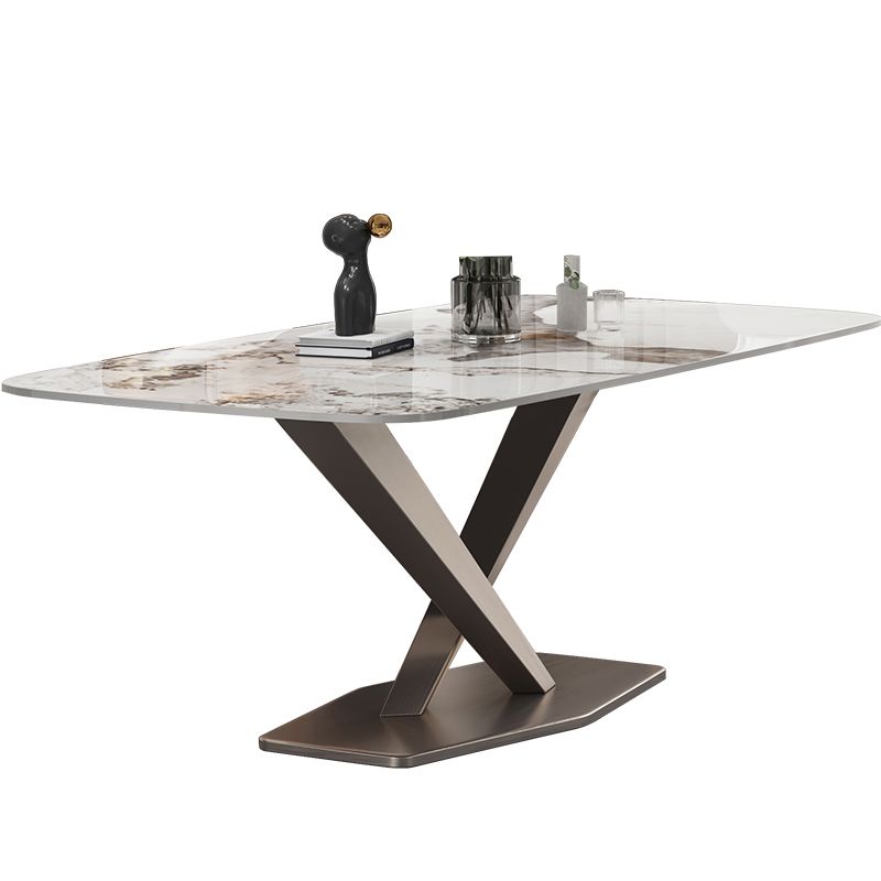 Modern Sintered Stone Dining Table Rectangle Table with Metal Pedestal Base Clearhalo 'Dining Tables & Seating' 'Dining Tables' 'dining_table' 'furn' 'furn_dining_table' 'Furniture' 'Kitchen & Dining Furniture' 1200x1200_9951bdfe-c98d-42c3-b7ec-b2413e063cdc