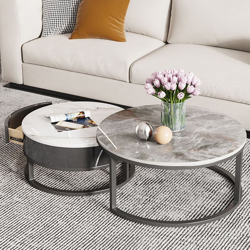 Slate Round Frame Coffee Table Modern Nesting Coffee Table Set with Drawer Clearhalo 'Coffee & Accent Tables' 'Coffee Tables' 'coffee_tables' 'furn' 'furn_coffee_tables' 'Furniture' 'Living Room Furniture' 1200x1200_99520d2a-3454-44c3-9374-42573ab06ea9