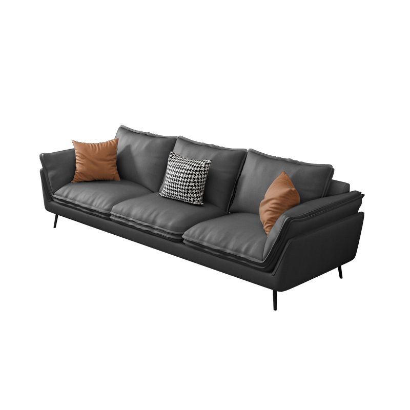 コンテンポラリークッション標準的な埋め込み式アームリビングルームフェイクレザーソファ