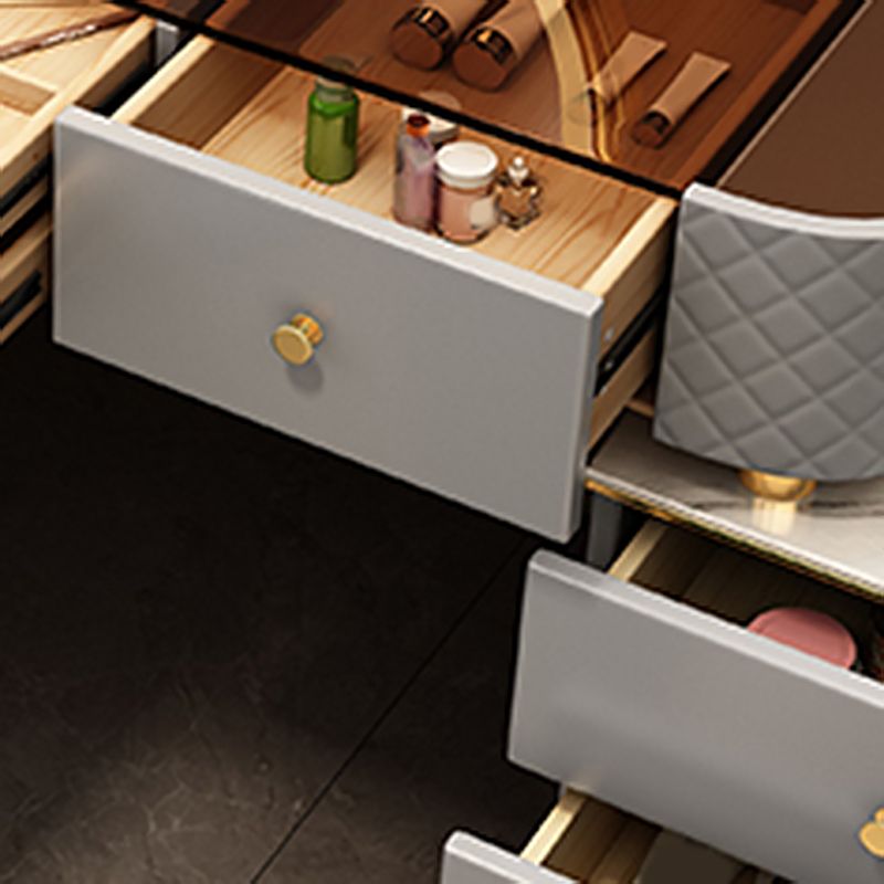 Escritorio de tocador de maquillaje de madera glamoroso con cajón, juego de tocador gris/blanco