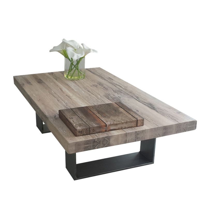 Scandinavian Solid Wood Coffee Table with Distressed Top and Sled Base