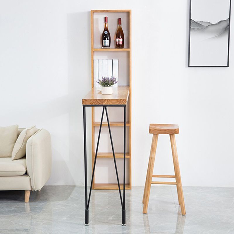 Mesa de bar rectangular, mesa moderna de madera maciza con altura y estantes