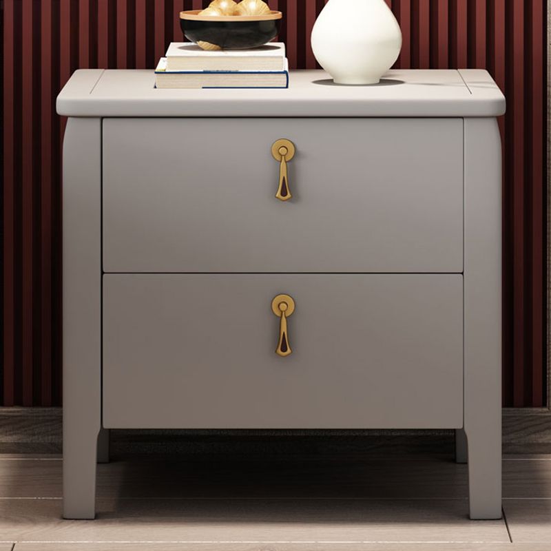 2 cassetti tavolino notturno moderno in legno in legno massiccio con gambe, alte 20 "