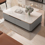 Glam Stone Coffee Table Slate Rectangular Square Cocktail Table in White