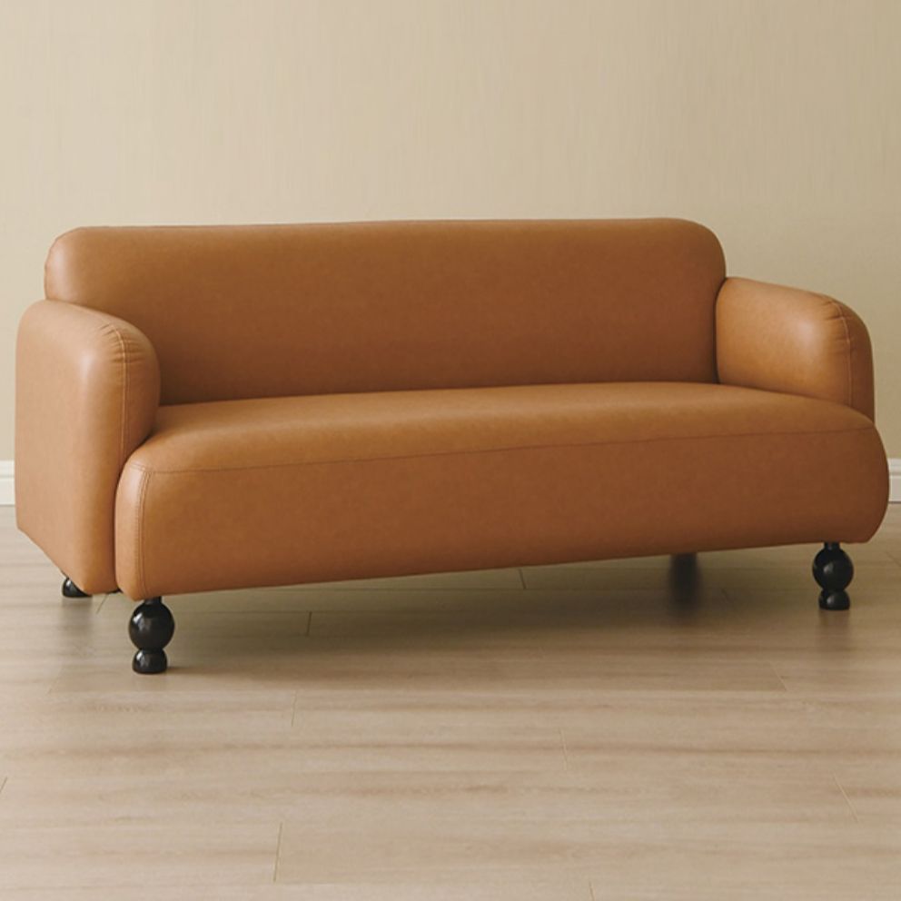Contemporary Faux Leather Sofa for Living Room with Recessed Arm