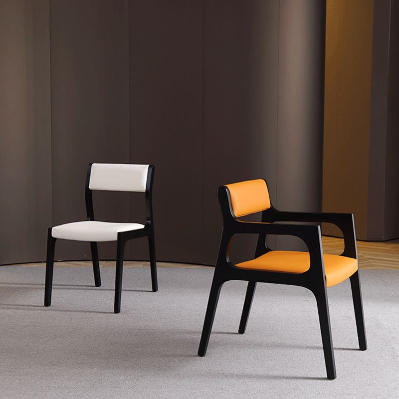 Modern Upholstered Dining Arm Chair Solid Wood Chair with Black Legs