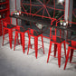 Industrial Red and Black Pub Table Set 1/2/4 Pieces Rectangle Trestle Pub Dining Set
