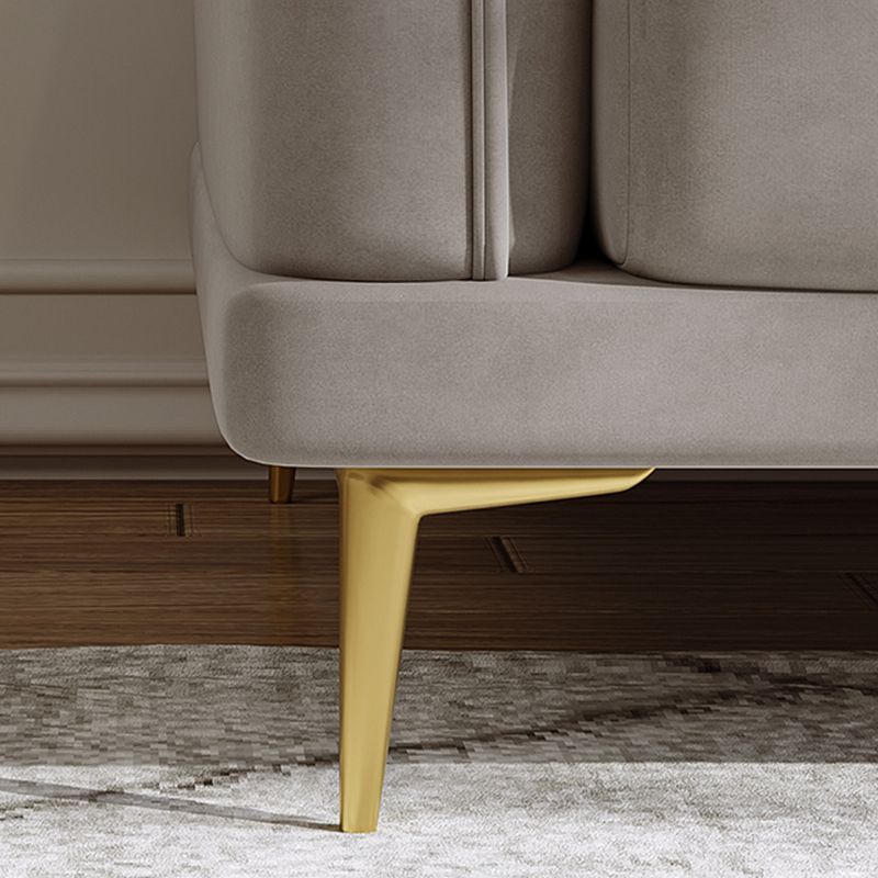 Sofá y chaise nórdico en sofá de brazo cuadrado gris con almohadas de refuerzo