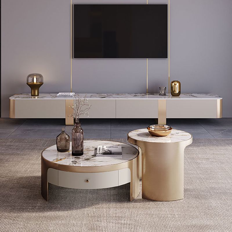 Glam TV Console Enclosed Storage Stone Media Console with Drawers for Living Room Clearhalo 'furn' 'furn_tv_stands_entertainment_centers' 'Furniture' 'Living Room Furniture' 'TV Stands & Entertainment Centers' 'TV Stands & Media Storage Furniture' 'tv_stands_entertainment_centers' 1200x1200_996d5069-c41f-4533-980e-cdf275549f40