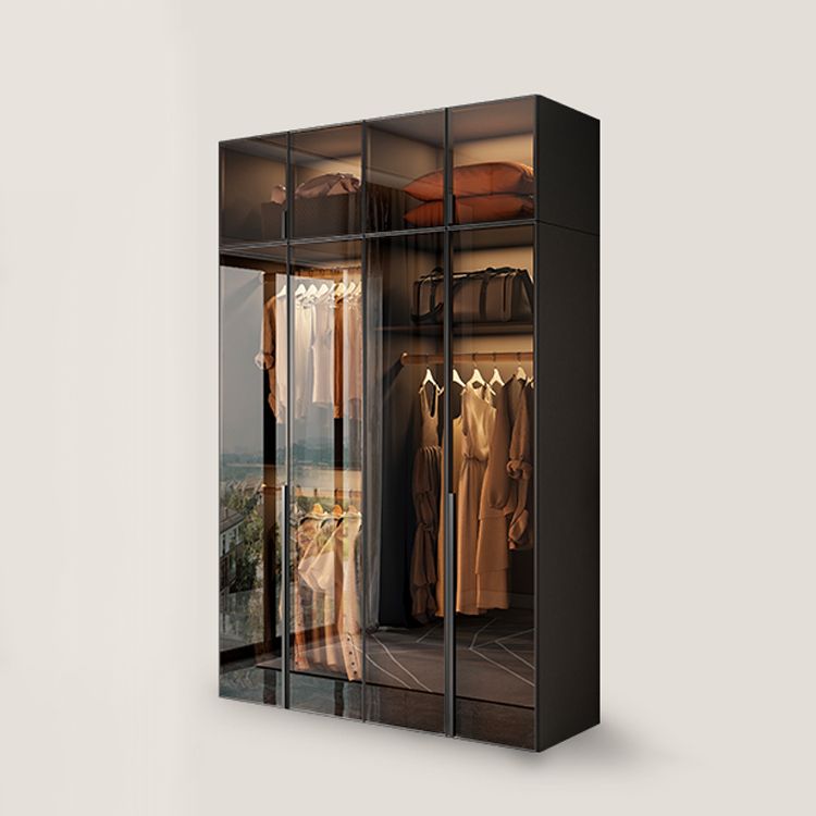 Modern Style Glass Wardrobe Bedroom Wardrobe Closet with Soft Close Door Clearhalo 'Armoires & Wardrobes' 'armoires_wardrobes' 'Bedroom Furniture' 'furn' 'furn_armoires_wardrobes' 'Furniture' 1200x1200_996e0603-2421-422c-a88a-724bb9fdc2f4