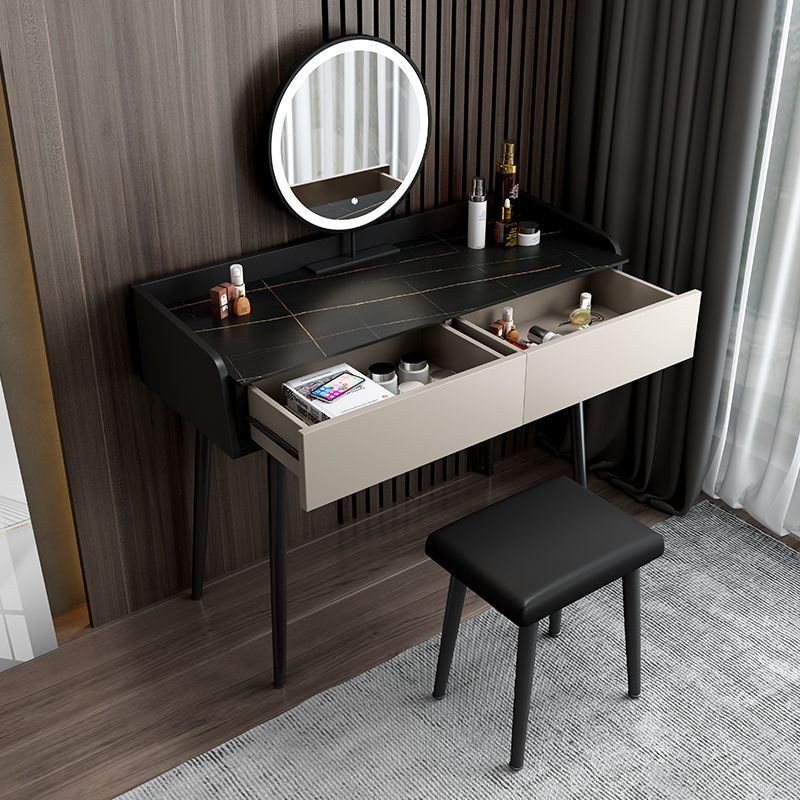 Contemporary Makeup Vanity Desk 2-Drawer Vanity Dressing Table with Slate Top