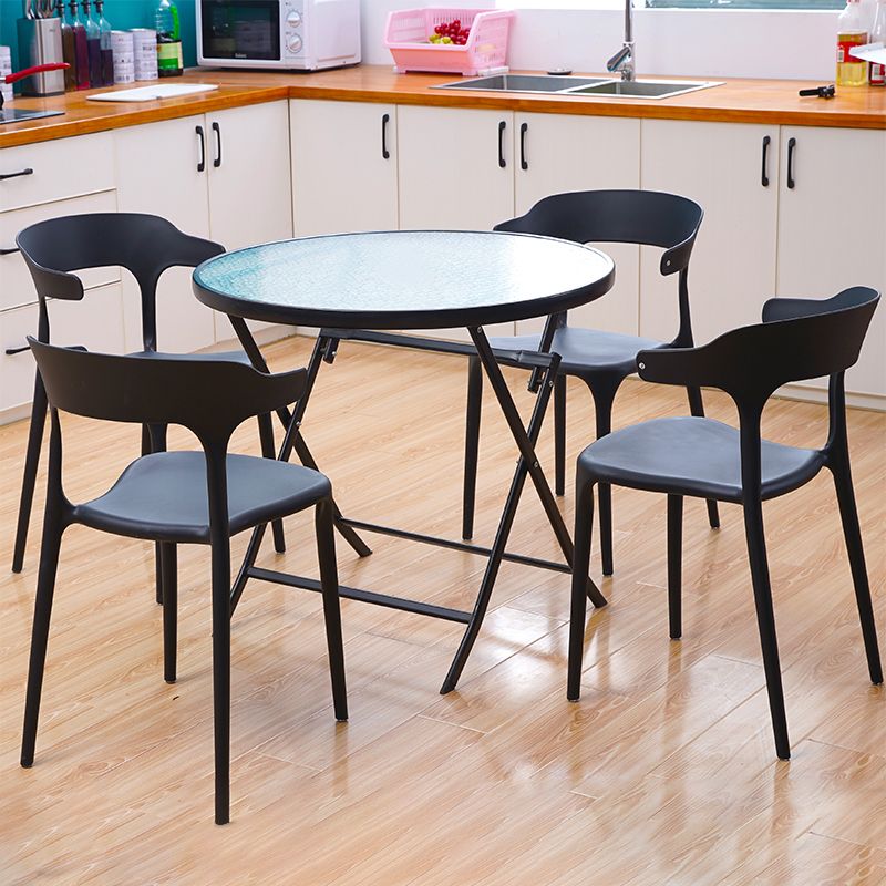 Modern Style Glass Dining Room Dinner Kitchen Table Round Table with Black Frame Clearhalo ' dining_table' 'Dining Tables & Seating' 'Dining Tables' 'furn' 'furn_dining_table' 'Furniture' 'furniture_dining_table' 'Kitchen & Dining Furniture' 'kitchen&dining_furn' 'kitchen' 'kitchen_dining_table' 1200x1200_996f6cc7-b3e9-4bc9-9db2-28f1807e06b4