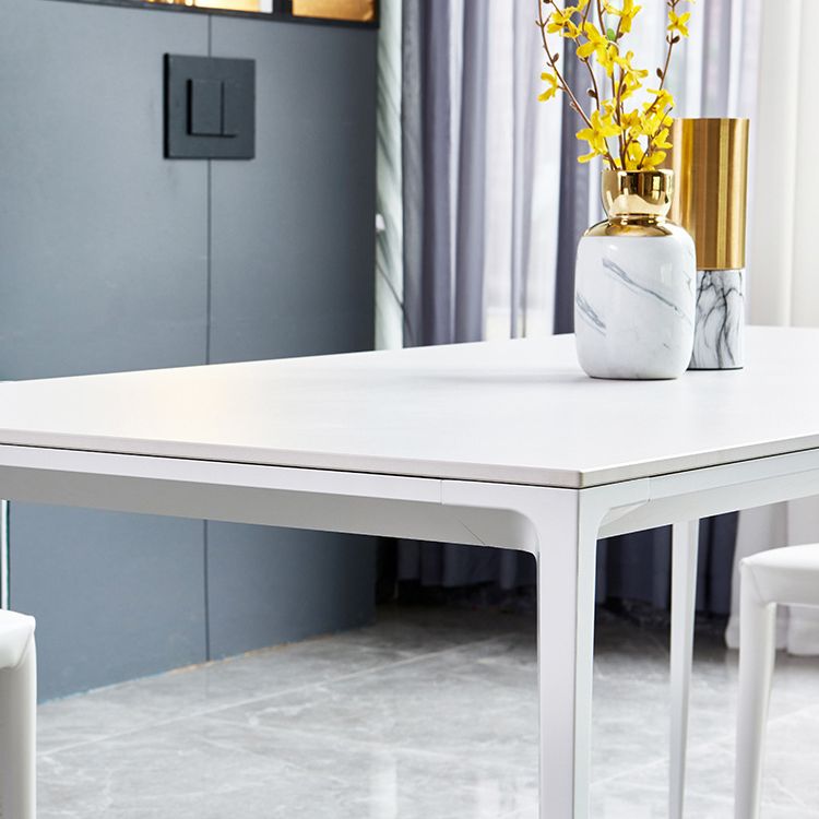 Contemporary Rectangle Dining Table Sintered Stone Table with 4 White Legs,55.1"L x 31.5"W x 30"H Clearhalo ' dining_table' 'Dining Tables & Seating' 'Dining Tables' 'Furniture' 'furniture_dining_table' 'Kitchen & Dining Furniture' 'kitchen&dining_furn' 'kitchen' 'kitchen_dining_table' 1200x1200_99726a16-0d57-49ec-ada8-f28103725f19