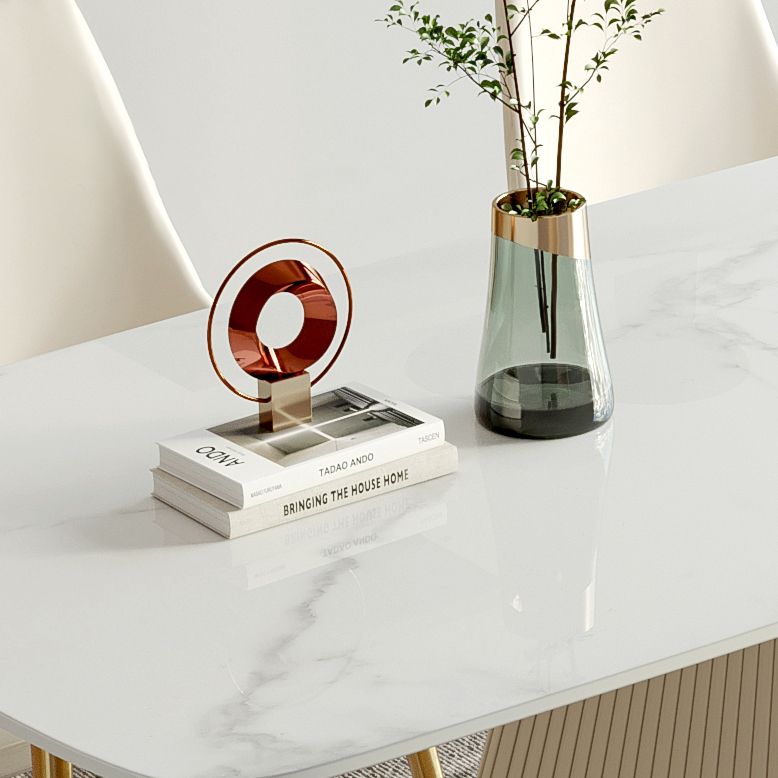 Minimalist Sintered Stone Dining Set for 4/6 Table Set of Metal Gold Base and PU Leather Chairs Clearhalo 'Dining Room Sets' 'Dining Tables & Seating' 'dining_room_set' 'furn' 'furn_dining_room_set' 'Furniture' 'furniture_dining_room_set' 'Kitchen & Dining Furniture' 'kitchen&dining_furn' 'kitchen' 1200x1200_99754f7b-a408-49b2-ac40-3d933d232399