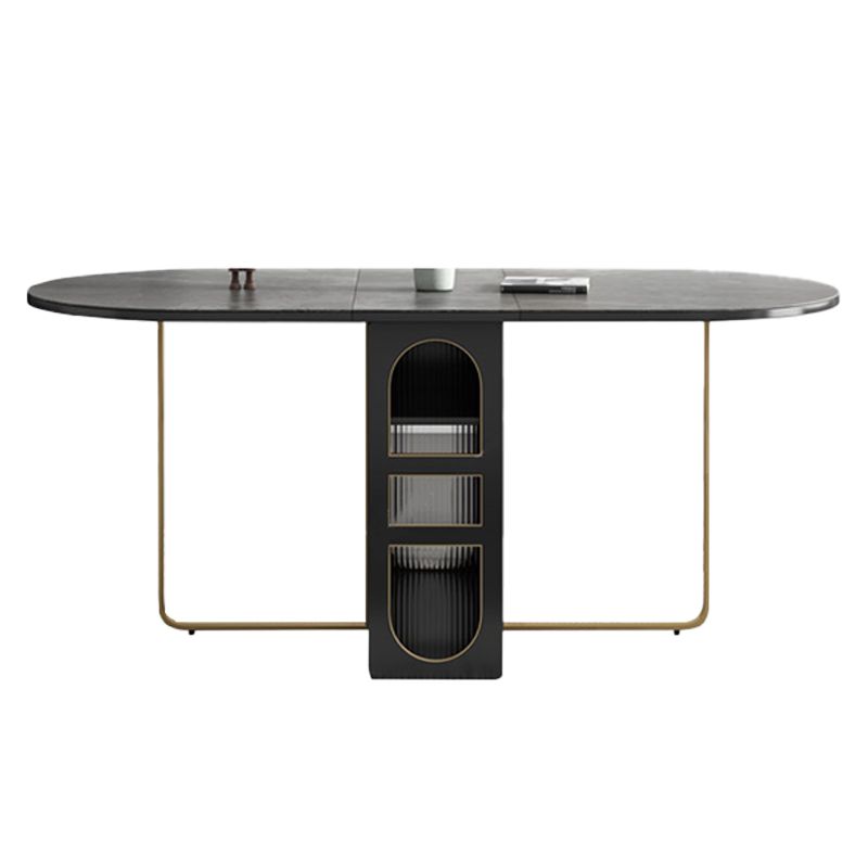 Contemporary Oval Dining Table Sintered Stone Drop-Leaf Table for Dining Room,59"L x 29.5"H Clearhalo ' dining_table' 'Dining Tables & Seating' 'Dining Tables' 'furn' 'furn_dining_table' 'Furniture' 'furniture_dining_table' 'Kitchen & Dining Furniture' 'kitchen&dining_furn' 'kitchen' 'kitchen_dining_table' 1200x1200_997593c2-affd-4b15-be7e-5a4f75c0a786