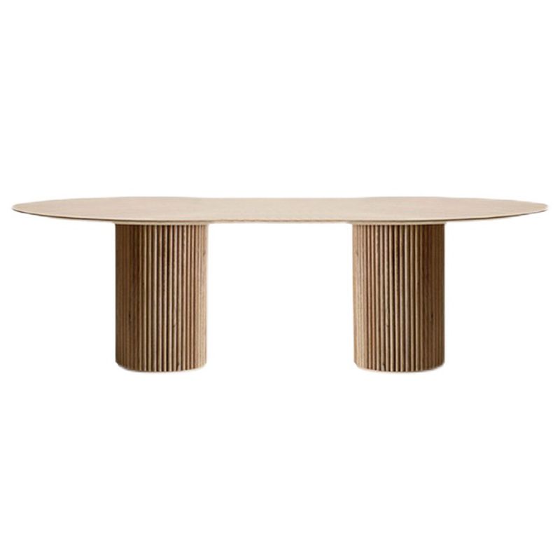 Modern Pine Wood Table for Restaurant Oval Dining Table with Double Pedestal Base Clearhalo 'Dining Tables & Seating' 'Dining Tables' 'dining_table' 'furn' 'furn_dining_table' 'Furniture' 'furniture_dining_table' 'Kitchen & Dining Furniture' 'kitchen' 'kitchen_dining_table' 1200x1200_997e2d9a-6aab-441f-b702-6f5ff6a41bec
