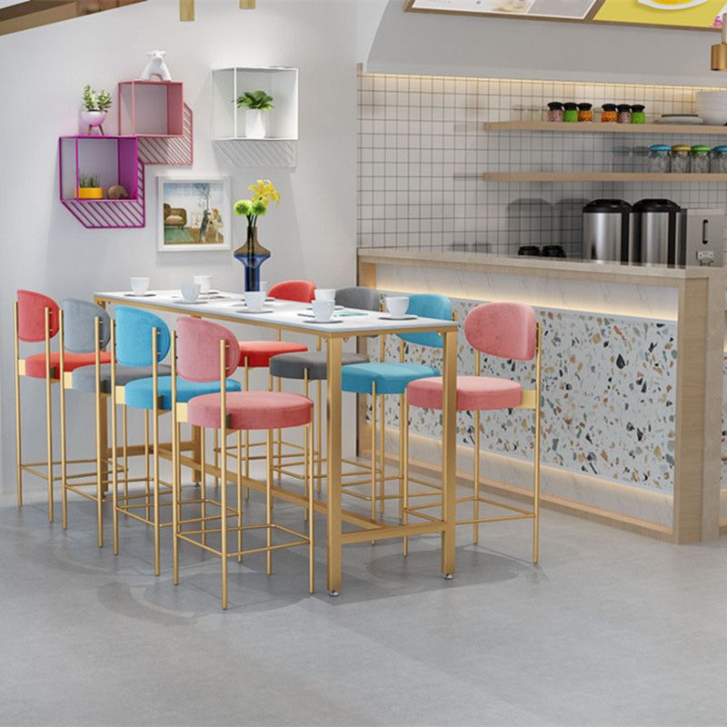 Modern Bar Height Table White Faux Marble Top Bistro Bar Table with Gold Base Clearhalo 'Bar Furniture' 'Bar Tables' 'bar_tables' 'furn' 'furn_bar_tables' 'Furniture' 'Kitchen & Dining Furniture' 1200x1200_997e4207-545d-4510-b71c-e6a7341c7d3b