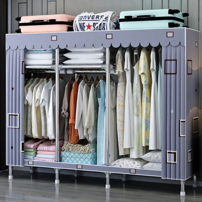 Contemporary Wardrobe Closet with Shelves Steel Wardrobe Cabinet