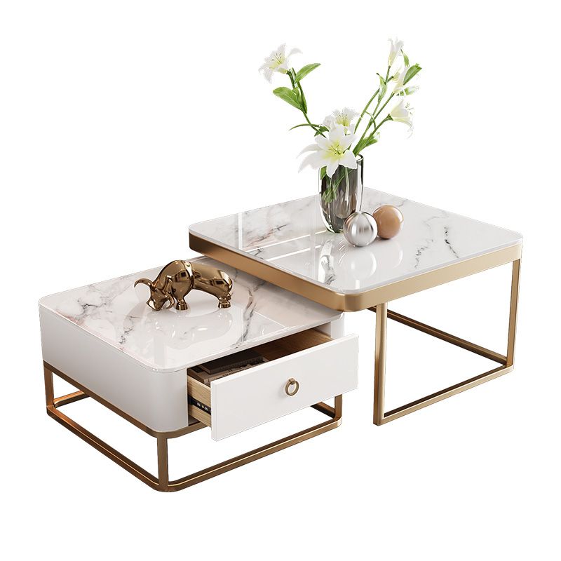 Frame Slate Coffee Table Glam Nesting Coffee Table Set with Drawer Clearhalo 'Coffee & Accent Tables' 'Coffee Tables' 'coffee_tables' 'furn' 'furn_coffee_tables' 'Furniture' 'Living Room Furniture' 1200x1200_99827ec1-f836-462c-8389-57c630dbf41f