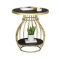 Modern Round Slate Top Side Table Steel Frame End Table with Shelf