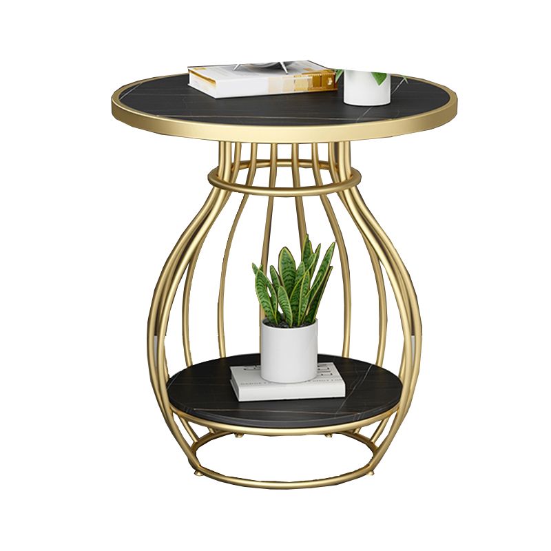 Modern Round Slate Top Side Table Steel Frame End Table with Shelf