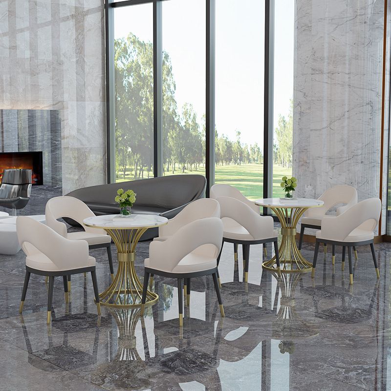 Contemporary Marble Top Dining Table Set 1/3/4/5 Pieces Round Dinette Set