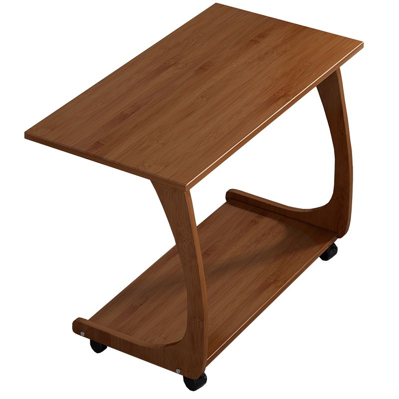 Bamboo Sofa Side Accent Table in Brown Modern 1 - Shelf End Table with Casters