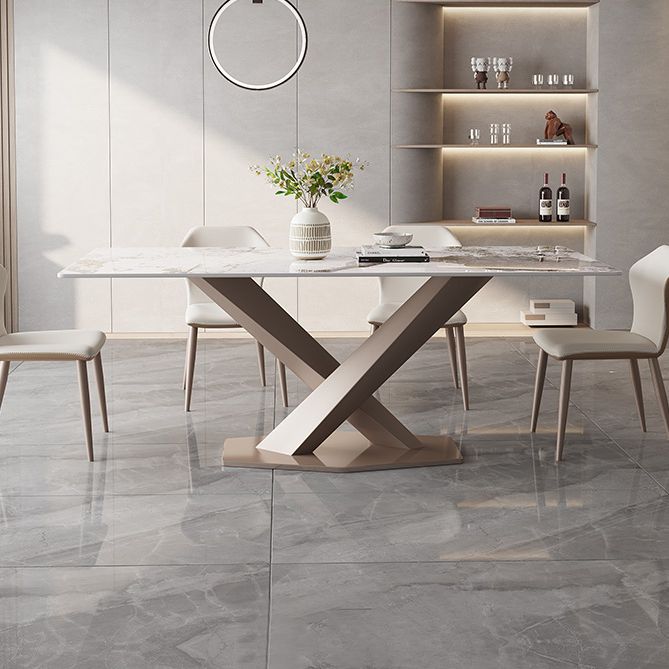 Modern Rectangle Dining Table Sintered Stone Pedestal Table for Home Clearhalo 'Dining Tables & Seating' 'Dining Tables' 'dining_table' 'furn' 'furn_dining_table' 'Furniture' 'Kitchen & Dining Furniture' 1200x1200_99868472-9914-403a-a0ea-afa0cd1526fd