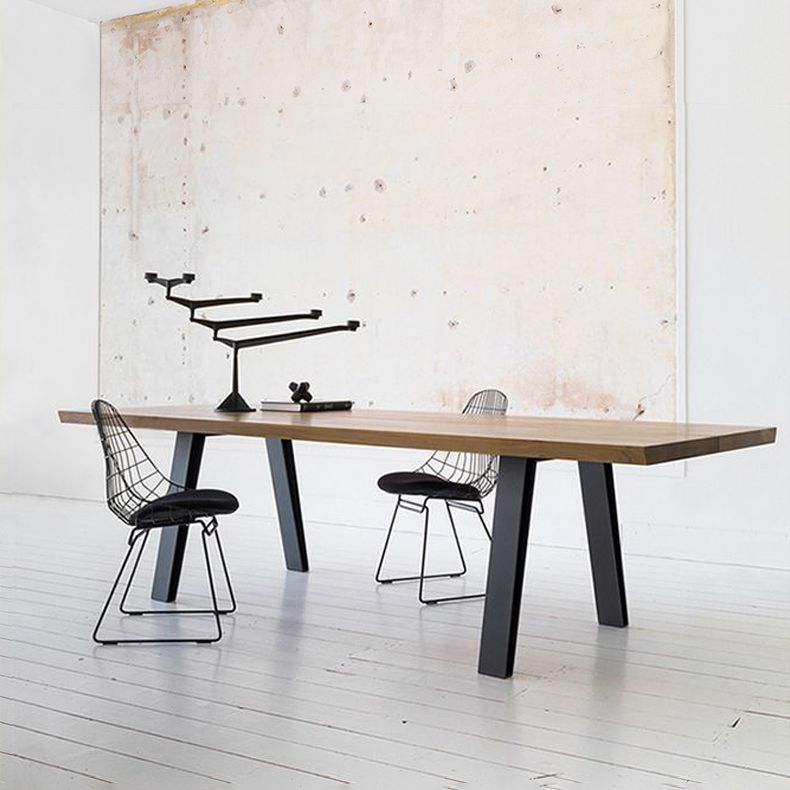 Rectangle 4 Legs Industrial Dining Table Wood Color Fixed Table of Solid Wood Clearhalo ' dining_table' 'Dining Tables & Seating' 'Dining Tables' 'furn' 'furn_dining_table' 'Furniture' 'furniture_dining_table' 'Kitchen & Dining Furniture' 'kitchen&dining_furn' 'kitchen' 'kitchen_dining_table' 1200x1200_9989aa9c-512c-4359-88ce-1d5f0f6a81d2