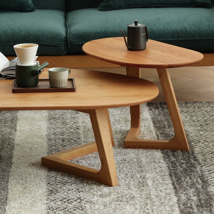 Ash Wood 2 gambe tavolino da caffè ellittico 2 tavolo da cocktail nidificante