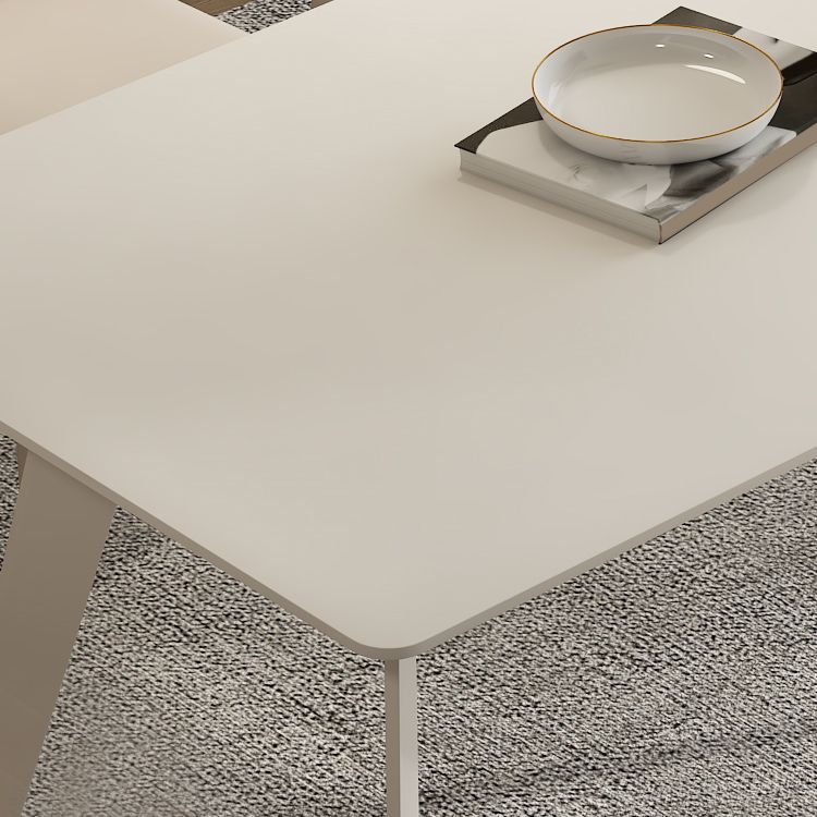 Modern Rectangle Dining Table White Stone Tabletop with Metal Sled Base