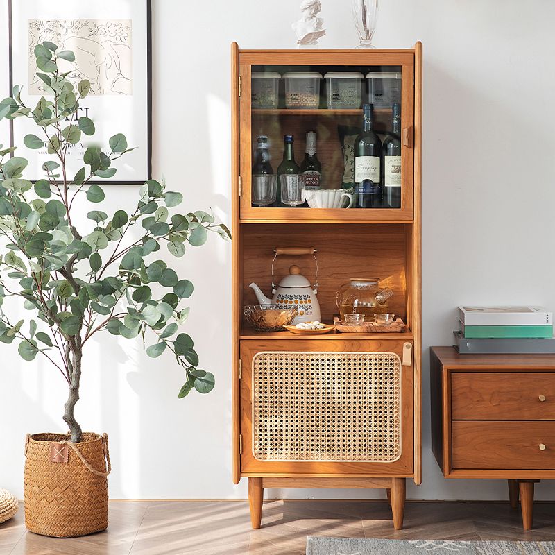 Moderno Pine Wood 51.5 "H Puertas de vidrio Gabinetes Servidor de comedor para sala de estar