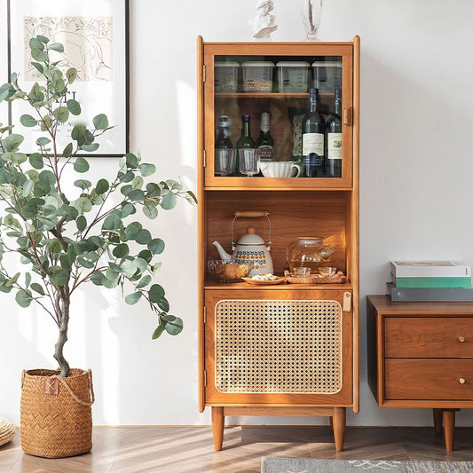 Modern Pine Wood 51.5 "H Sideboard Glass Doors Cabinets Dining Server voor woonkamer