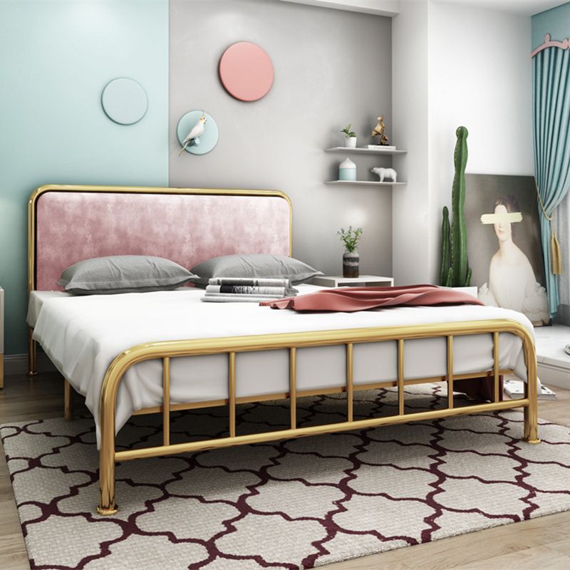 Contemporary Panel Rectangular Upholstered Headboard Metal Bed Frame