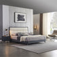 Modern Pine Wood Standard Bed Genuine Leather Panel Bed Upholstered Headboard