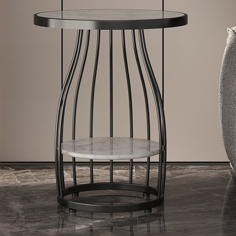 Tavolino rotondo moderno in ardesia da 19,6 pollici in metallo tavolino con scaffale