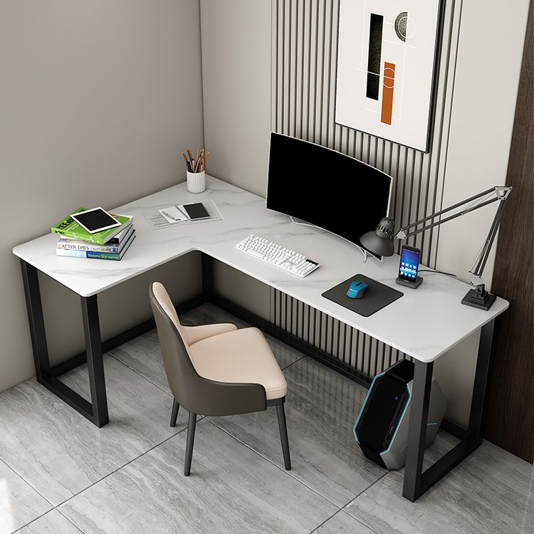 Scrivania per uffici a forma di L in stile moderno Sinterita scritta in pietra senza scaffale