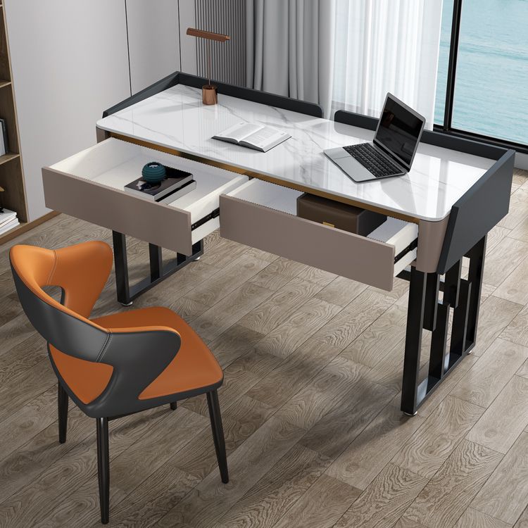 Rectangular Contemporary Stone Writing Desk Bedroom Office Desk with Drawers Clearhalo 'furn' 'furn_office_desk' 'Furniture' 'Office Desks' 'Office Furniture' 'office_desk' 1200x1200_99a595c5-e57f-4d0a-b78c-f532f5085e2e