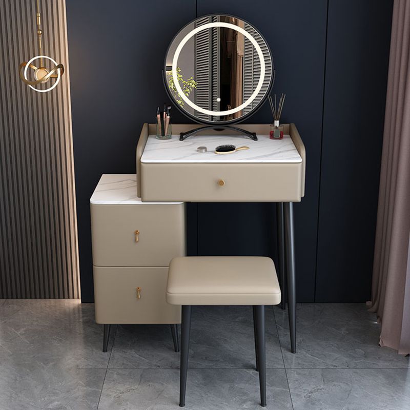 Moderne 3 Schubladen Eitelkeitstisch 23.62 "W Stone Top Dressing Tischhocker Set