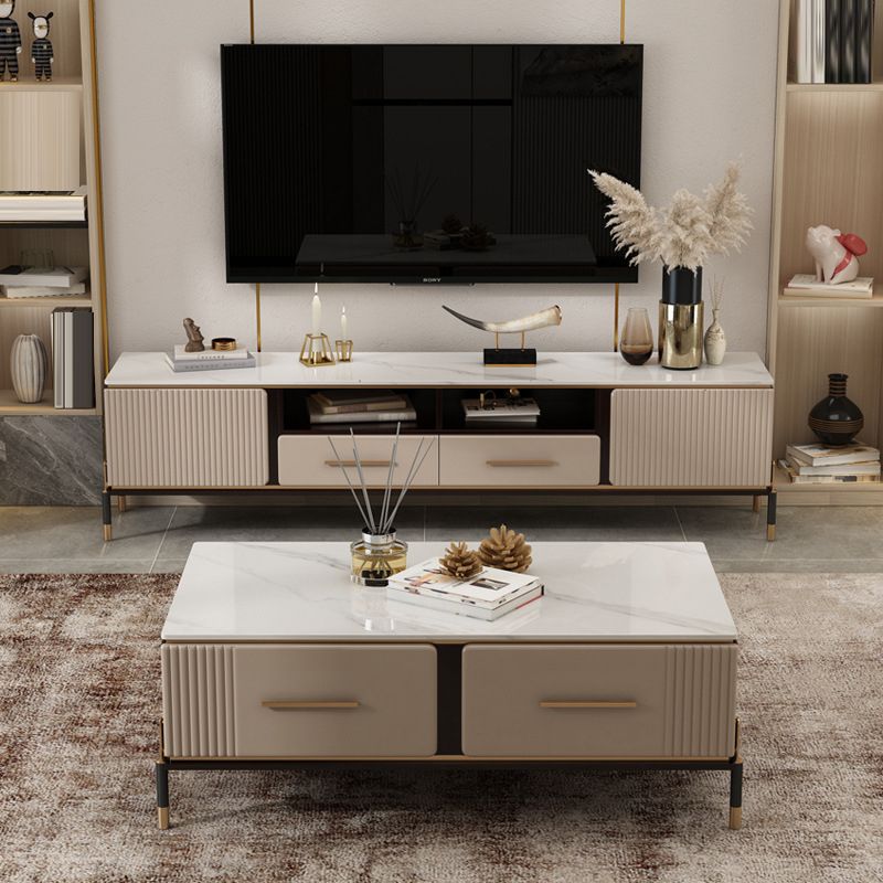 Glam TV Stand Console Stone Media Console TV Stand with 2 Drawers Clearhalo 'furn' 'furn_tv_stands_entertainment_centers' 'Furniture' 'Living Room Furniture' 'TV Stands & Entertainment Centers' 'TV Stands & Media Storage Furniture' 'tv_stands_entertainment_centers' 1200x1200_99a83b41-bde2-45c7-b943-0963282cc305