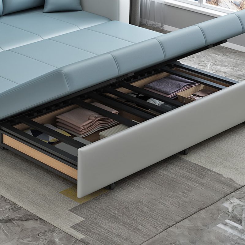 Eigentijdse vlekbestendige bank bed faux lederen bank bed in blauw