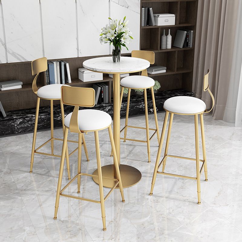 Mesa de comedor de bar de mármol sintético, mesa de vino con base de pedestal de metal