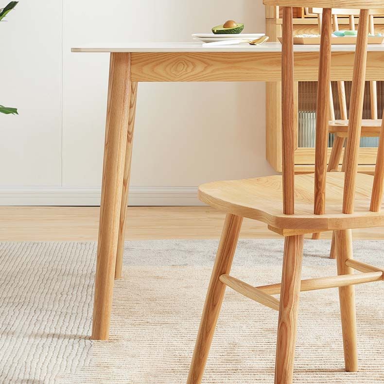 Eettafel uit het midden van de eeuw met essenhouten frame en witte stenen tafel