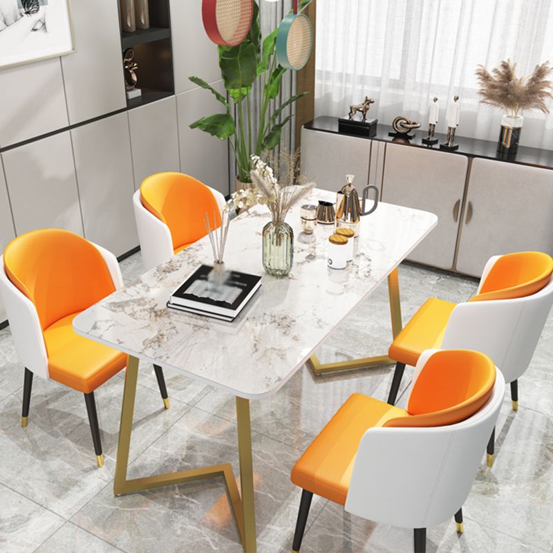 Modern Rectangle Dining Site Table Steel Double Pedestal Table with Stone Top Clearhalo 'Dining Tables & Seating' 'Dining Tables' 'dining_table' 'furn' 'furn_dining_table' 'Furniture' 'furniture_dining_table' 'Kitchen & Dining Furniture' 1200x1200_99bc0251-01d1-49fd-ab03-60d588c110c9