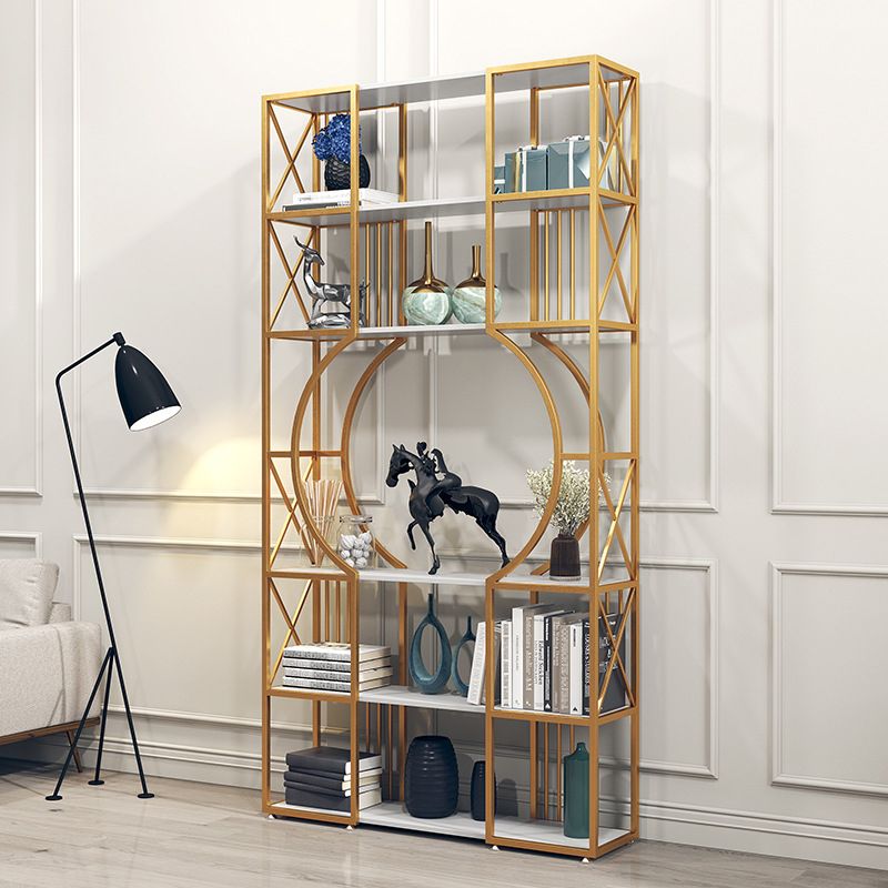 Engineered Wood and Metal Bookshelf Gold Glam Bookcase Open Shelf