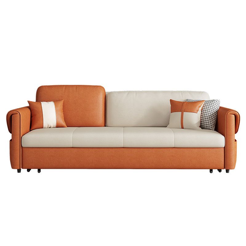 Pillow Included Sofa Futon Square Arms Foldable Cushion Back Sofa Bed with Storage Clearhalo 'furn' 'furn_futons' 'Furniture' 'Futons & Daybeds' 'Futons' 'Living Room Furniture' 1200x1200_99bf00ad-adc3-4a84-a865-9728d5b0bc17