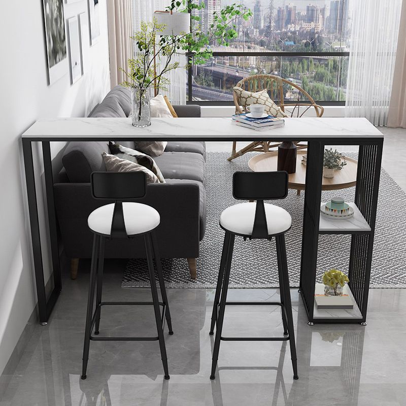 Modern Iron Bar Dining Table White Stone Top Rectangle Indoor Bistro Table with Shelf Clearhalo 'Bar Furniture' 'Bar Tables' 'bar_tables' 'furn' 'furn_bar_tables' 'Furniture' 'furniture_bar_tables' 'Kitchen & Dining Furniture' 1200x1200_99bf7ebf-aa6a-4277-9cb5-792c396bf59a