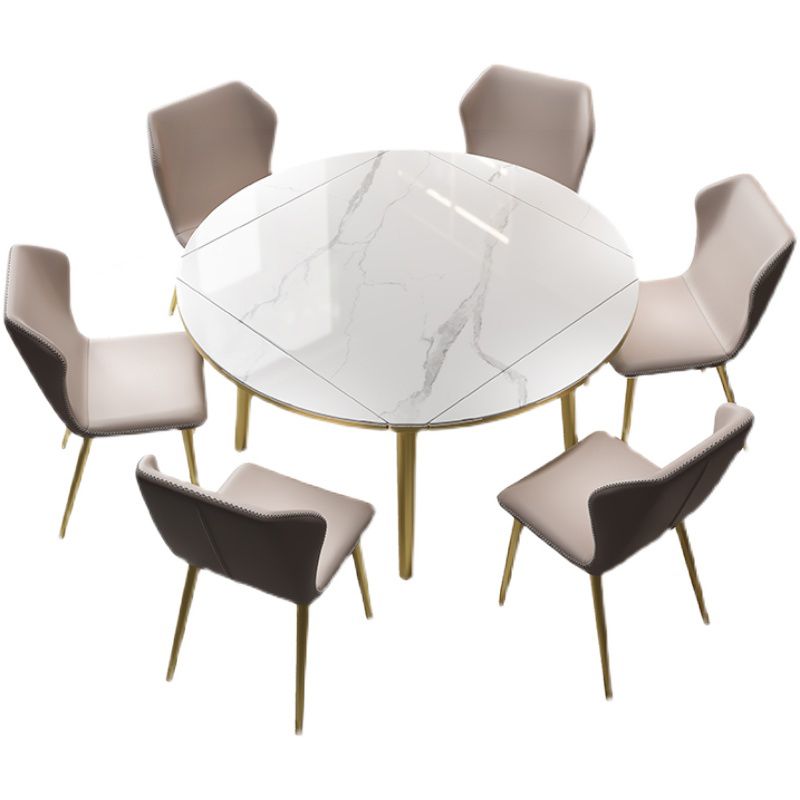Glam 1/2/5/7 Pieces Dining Set Round Sintered Stone Dining Table for Dining Room Clearhalo 'Dining Room Sets' 'Dining Tables & Seating' 'dining_room_set' 'furn' 'furn_dining_room_set' 'Furniture' 'furniture_dining_room_set' 'Kitchen & Dining Furniture' 'kitchen&dining_furn' 'kitchen' 1200x1200_99bf9562-ac50-4ce0-9fc2-a3bfe3926b5c